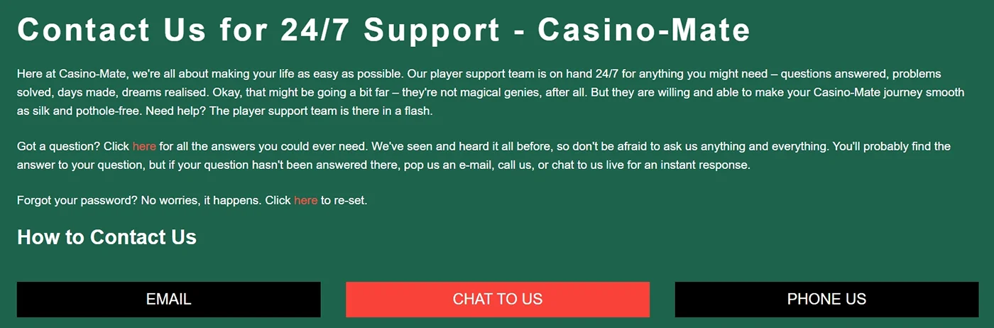 Casino Mate support channels